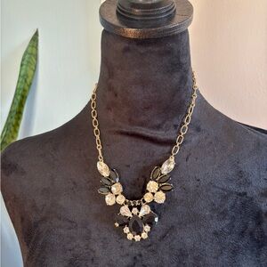 Gold and Black Layered Necklace with Floral Charms